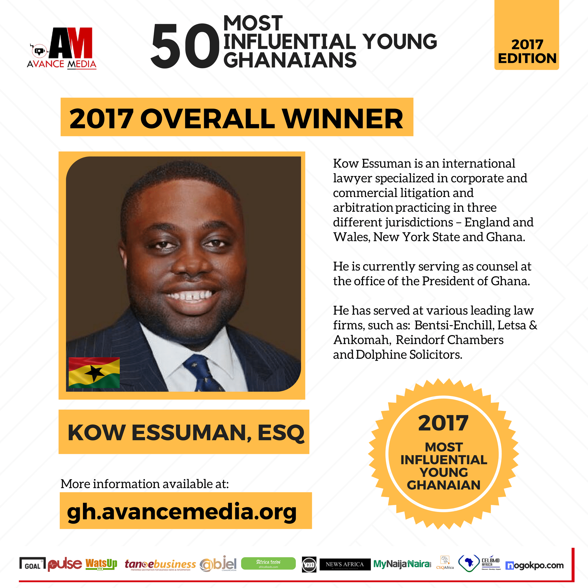 Kow Essuman Voted 2017 Most Influential Young Ghanaian