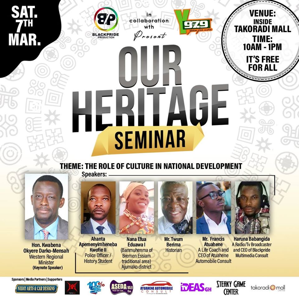 Hon. Kwabena Okyere Darko-Mensah, Ahanta Apemenyimheneba Kwofie II, Haruna Babangida and others to speak at ‘Oour heritage’ Seminar in Takoradi.